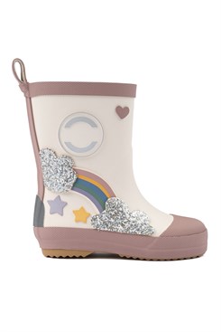 Mikk-Line Gummistiefel mit Regenbogen-Patch – White Swan